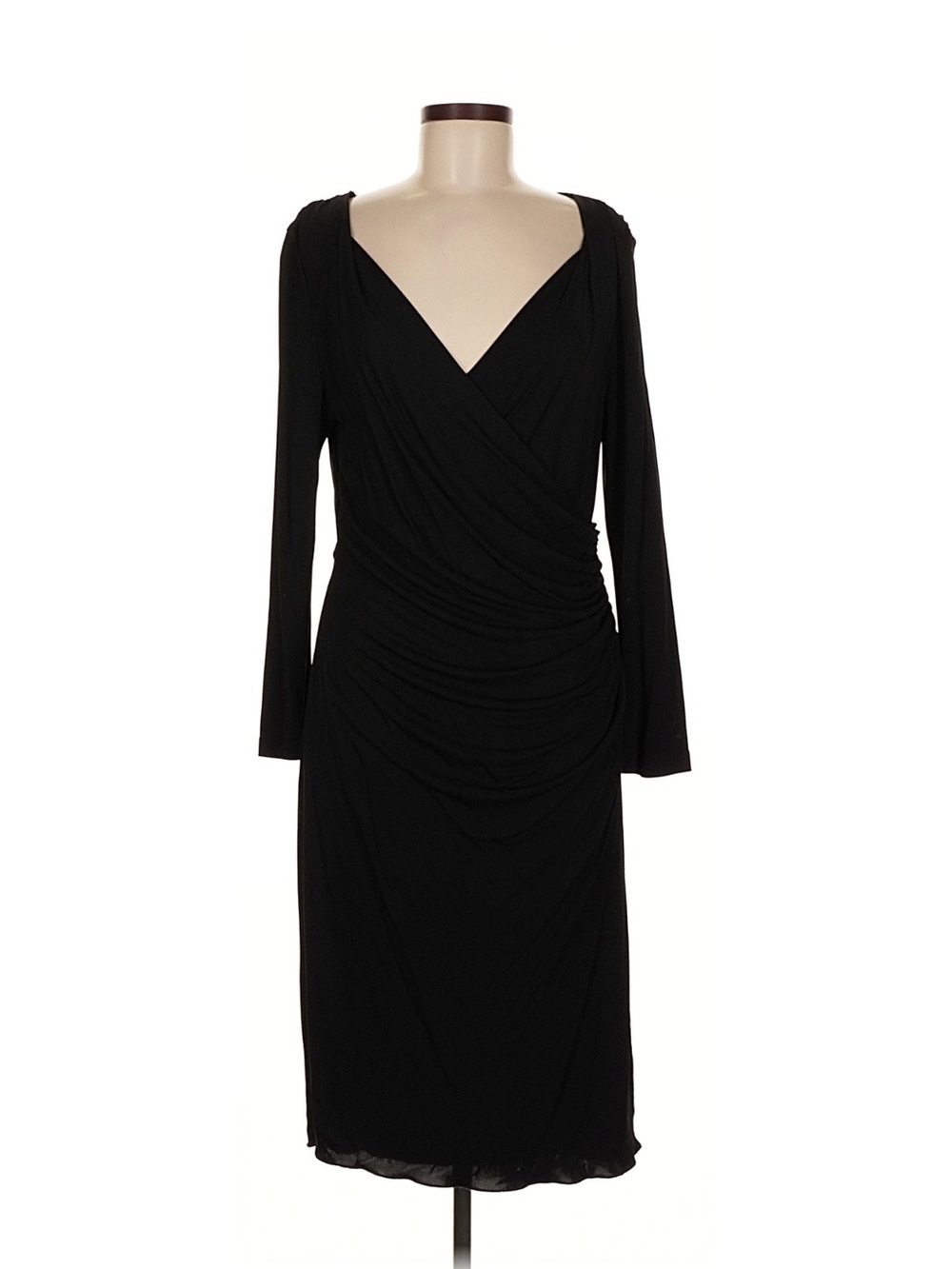 LK Bennett Black Long-Sleeve Draped V-Neck Dress